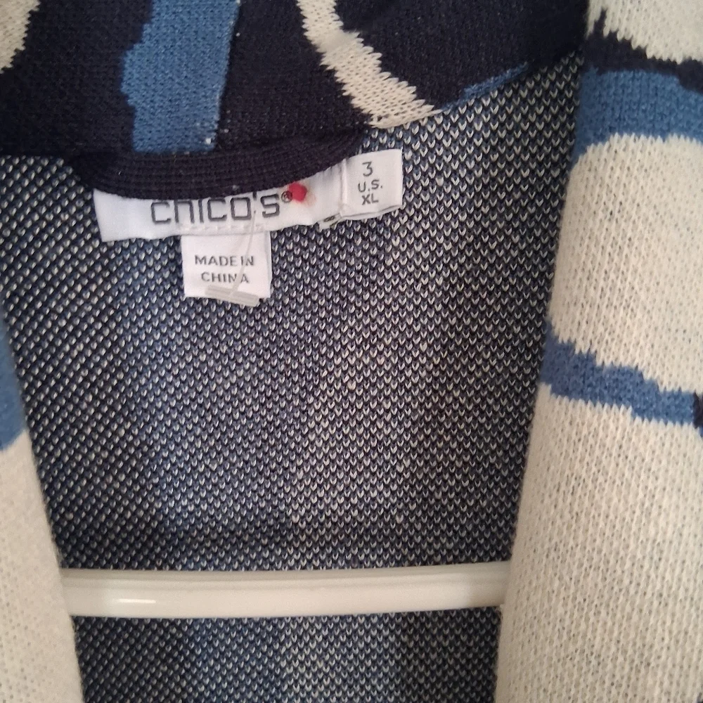 Chico's NWT Modern Impress Fringe Cardigan Classic Navy Abstract 3/XL
